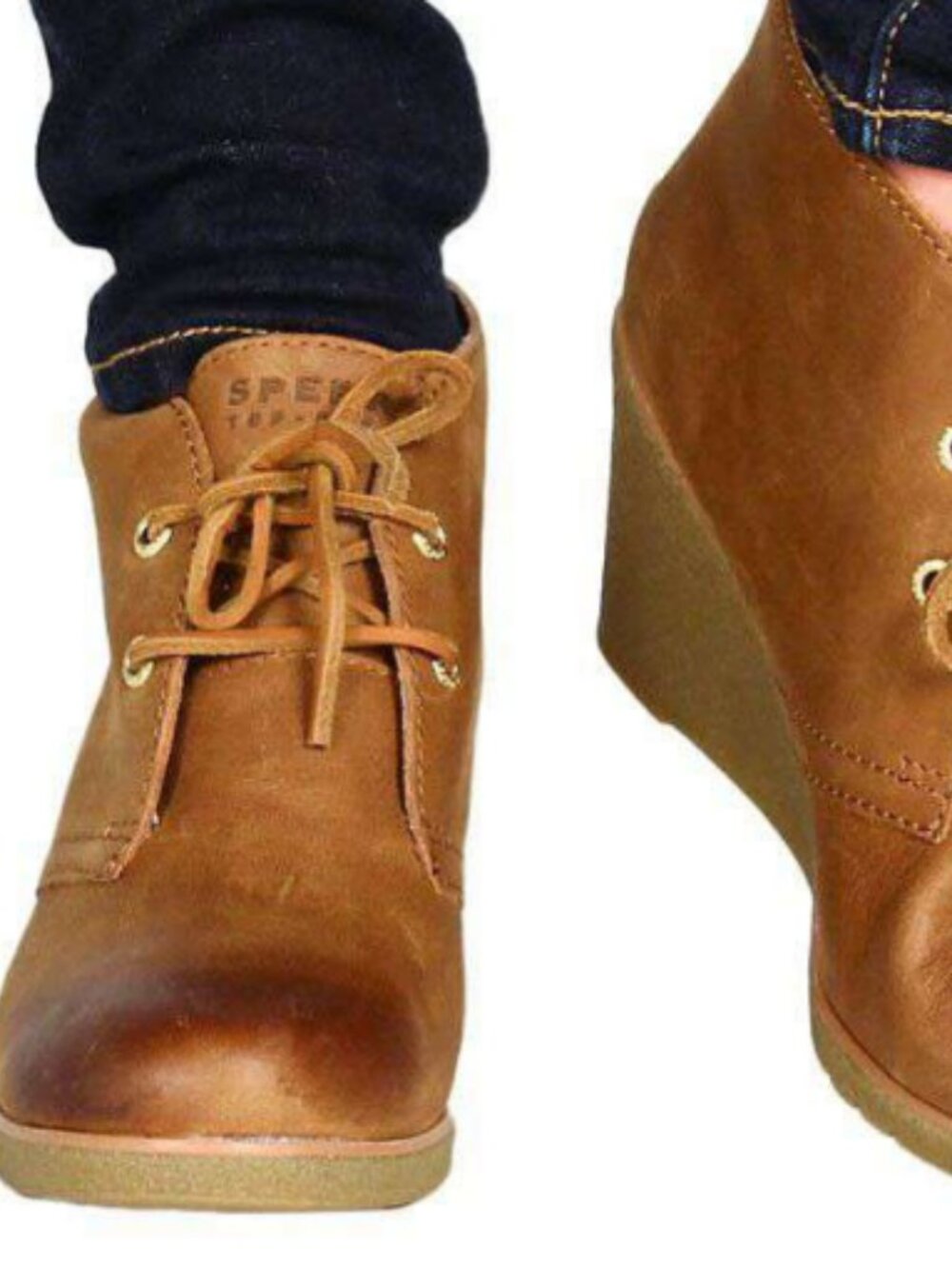 Womens Sperry Harlow BurnishedLeather Wedge Heel Booties Sz 8.5 MSRP $130